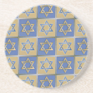 Dessous De Verre En Grès Étoile de David Judaica Métal Or Bleu