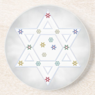Dessous De Verre En Grès Étoile de Hanoukka et flocons de neige gris
