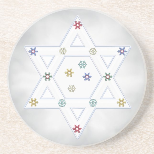 Dessous De Verre En Grès Étoile de Hanoukka et flocons de neige gris (Devant)