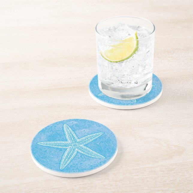 Dessous De Verre En Grès Étoile de mer Aqua Bleu (Côté)