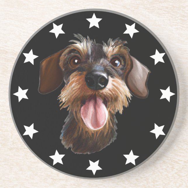 Dessous De Verre En Grès Étoiles Dachshund à poils durs (Devant)