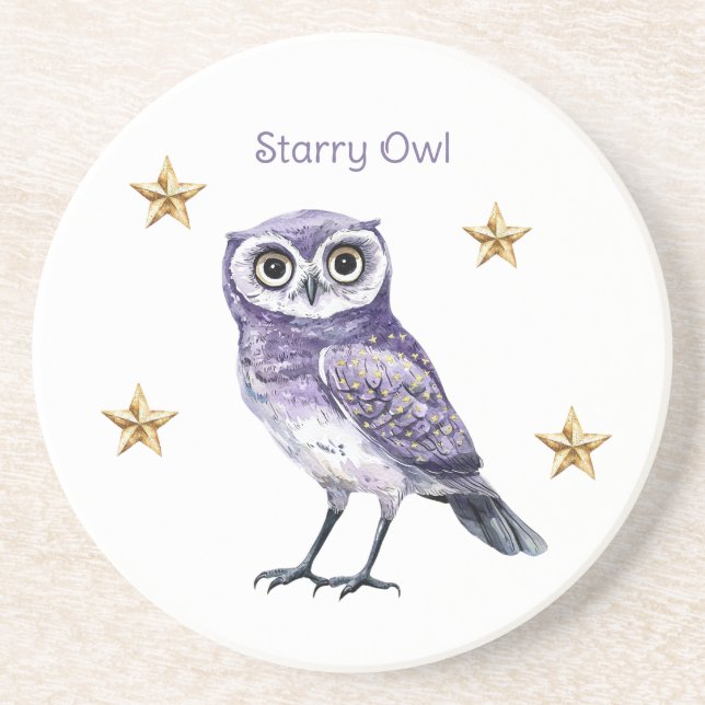 Dessous De Verre En Grès Étoiles d'or de hibou violet (Devant)