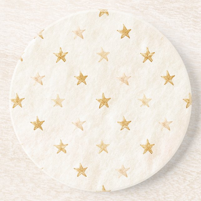 Dessous De Verre En Grès Étoiles Dorées Crème (Devant)