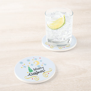 Dessous De Verre En Grès Étoiles, Lune, Snowflakes et Joyeux Noël, ZSSG