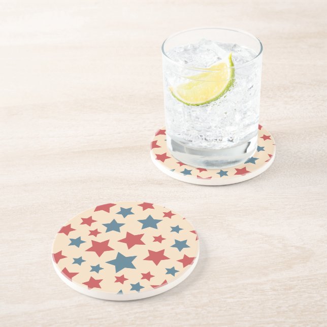 Dessous De Verre En Grès Étoiles rouges et bleues, 4 juillet, fond beige (Côté)
