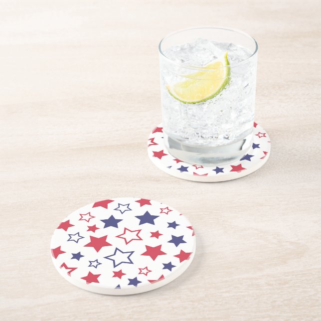 Dessous De Verre En Grès Étoiles rouges et bleues, 4 juillet, fond blanc (Côté)
