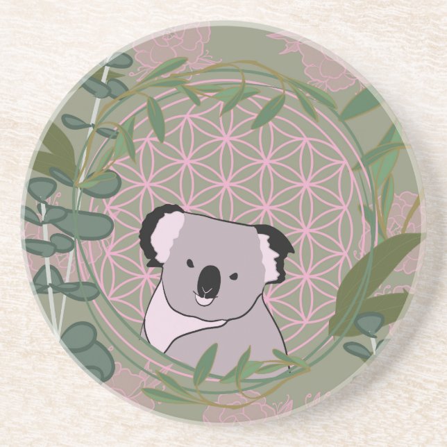 Dessous De Verre En Grès Eucalyptus Koala Fleur de Vie (Devant)