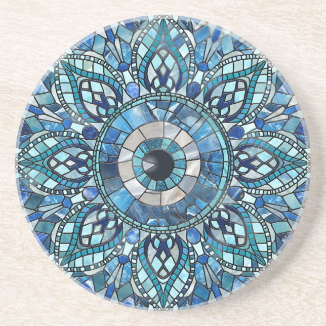 Dessous De Verre En Grès Evil Oeil Amulet Mosaic Mandala Art (Devant)