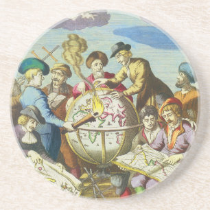 Dessous De Verre En Grès Explorateurs vintage avec carte du globe antique, 