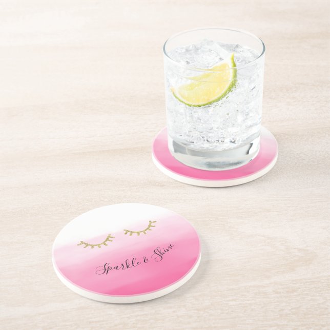 Dessous De Verre En Grès Eyelashes de Parties scintillant en or rose (Côté)