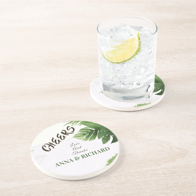 Dessous De Verre En Grès Faire-Part de Mariage Tropical Romantique (Côté)