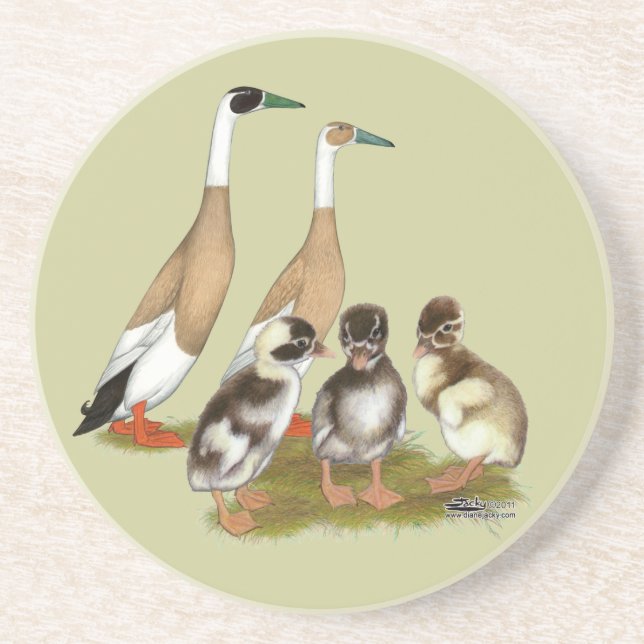Dessous De Verre En Grès Famille de canards coureurs à plumage crayonné (Devant)