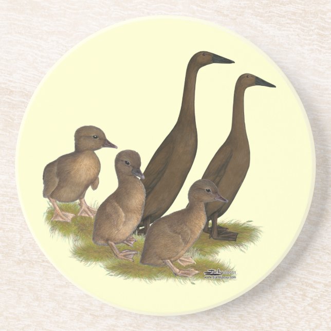 Dessous De Verre En Grès Famille de canards coureurs au chocolat (Devant)