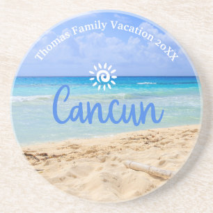 Dessous De Verre En Grès Famille Personnalisée Cancun Beach Vacances
