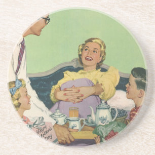 Dessous De Verre En Grès Famille Rétro Sert un Petit Déjeuner au Lit à Mama