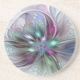 Dessous De Verre En Grès Fantaisie Abstraite Moderne Fleur Fractale Colorée
