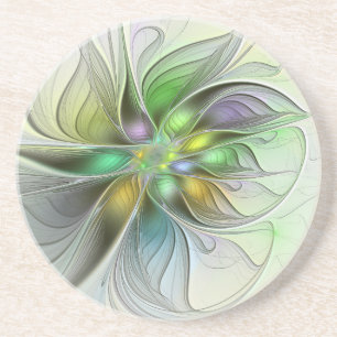 Dessous De Verre En Grès Fantaisie de fleurs colorées abstraites modernes f