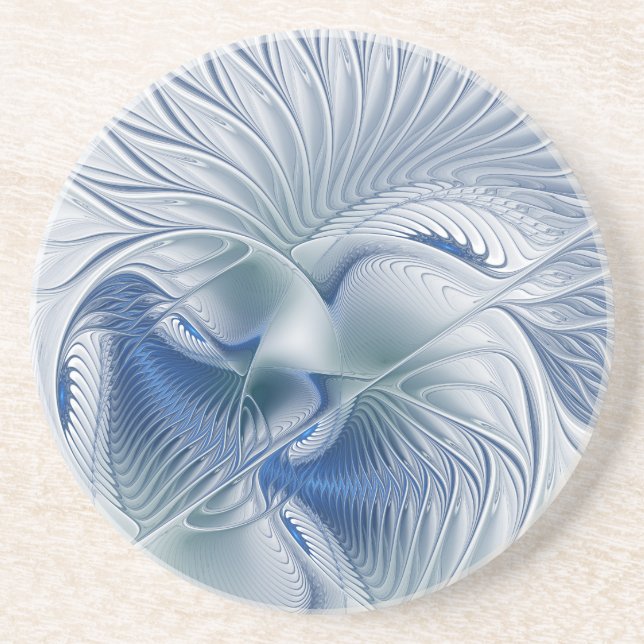 Dessous De Verre En Grès Fantaisie dynamique Abstrait Tons bleus Art fracta (Devant)