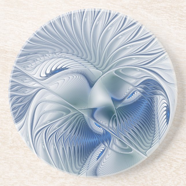 Dessous De Verre En Grès Fantaisie dynamique Tons bleus abstraits Art fract (Devant)