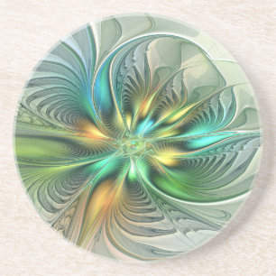 Dessous De Verre En Grès Fantaisie Moderne Abstraite Fleur Fractale Colorée