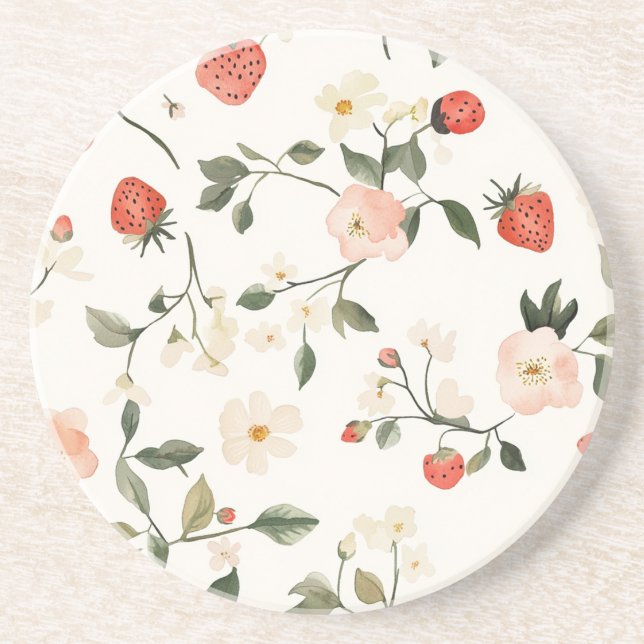 Dessous De Verre En Grès Fard à joues crème Fraises (Devant)