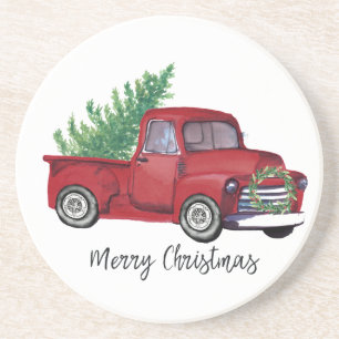 Dessous De Verre En Grès Farmhouse Christmas watercolor red truck