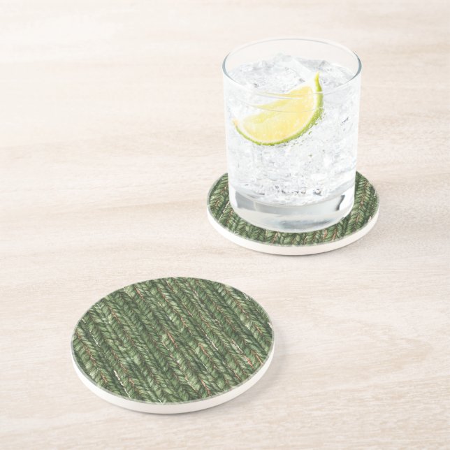 Dessous De Verre En Grès Faux fils tissés verts (Côté)