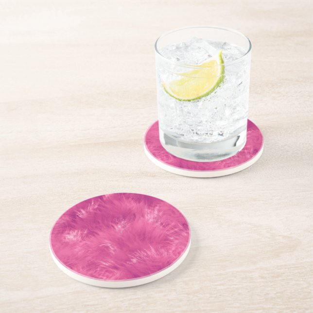 Dessous De Verre En Grès Faux Fourrure Rose Chaud (Côté)