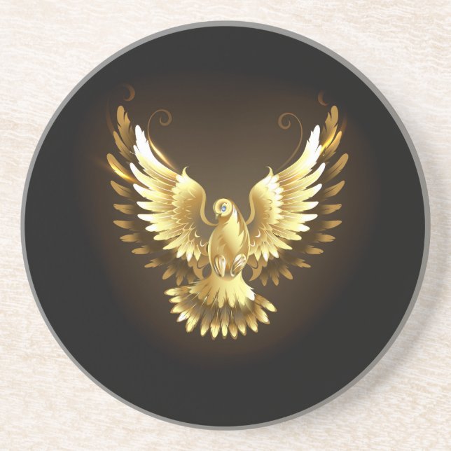 Dessous De Verre En Grès Faux Gold Foil Peace Dove en noir (Devant)