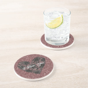 Dessous De Verre En Grès Faux lace floral cœur noir blanc