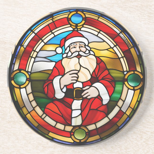 Dessous De Verre En Grès Faux Verre Peint Père Noël Assis en Grès (Devant)