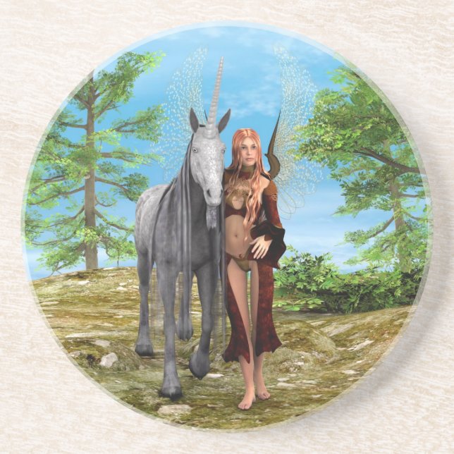 Dessous De Verre En Grès Fée avec licorne (Devant)