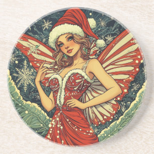 Dessous De Verre En Grès Fée de Noël rétro