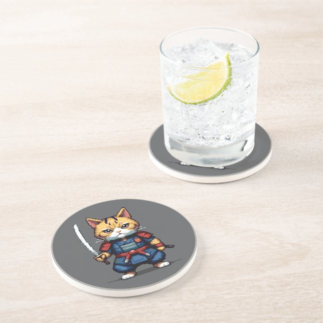 Dessous De Verre En Grès Feline Samurai Warrior (Côté)