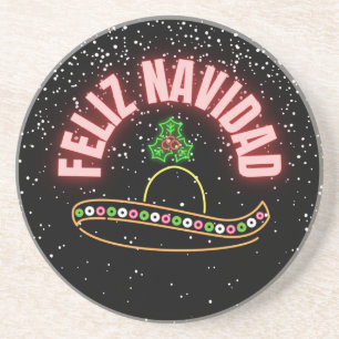 Dessous De Verre En Grès Feliz Navidad Neon Sombrero