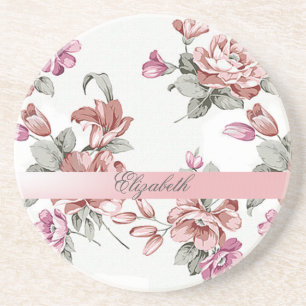 Dessous De Verre En Grès Féminin Chic Vintage Fleurs-Personnalisé