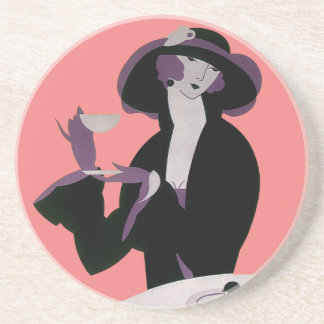Dessous De Verre En Grès Femme Art Déco Vintage, Thé de l'après-midi et Gât