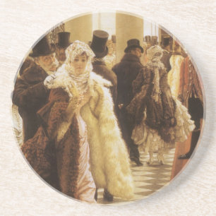 Dessous De Verre En Grès Femme de Mode par Tissot, Art Victorien Vintage
