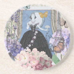 Dessous De Verre En Grès Femme élégante bleue Robe florale Chic
