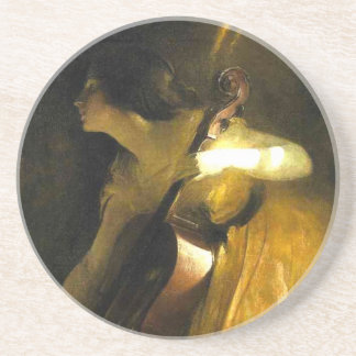 Dessous De Verre En Grès Femme Jouant Au Cello
