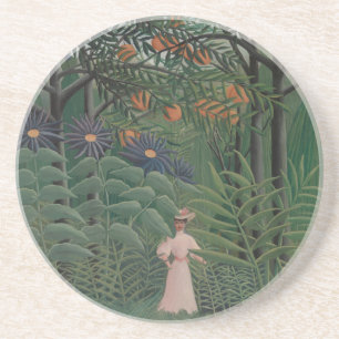 Dessous De Verre En Grès Femme marchant dans une forêt exotique, Henri Rous