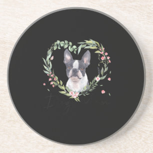 Dessous De Verre En Grès Femme mignonne Boston Terrier Maman Fleur Amoureux