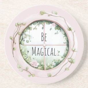 Dessous De Verre En Grès Fenêtre rose florale magique