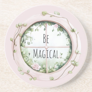 Dessous De Verre En Grès Fenêtre rose florale magique