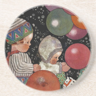 Dessous De Verre En Grès Fête d'anniversaire d'enfants vintage, ballons et 