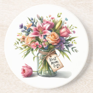 Dessous De Verre En Grès Fête des mères Meilleure maman jamais en aquarelle