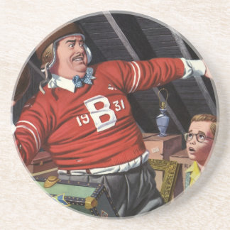 Dessous De Verre En Grès Fête des Pères vintage, papa et fils footballeurs