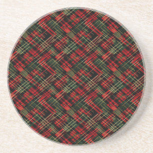 Dessous De Verre En Grès Fêtes de Noël Rouge et Vert Plaid Or Fleur