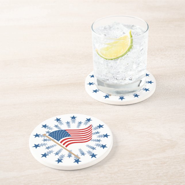 Dessous De Verre En Grès Feu d'artifice Drapeau Américain 4 juillet (Côté)