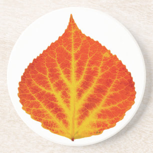 Dessous De Verre En Grès Feuille d'Aspen rouge et jaune #10